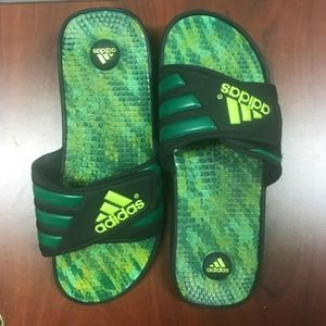 neon green adidas slides